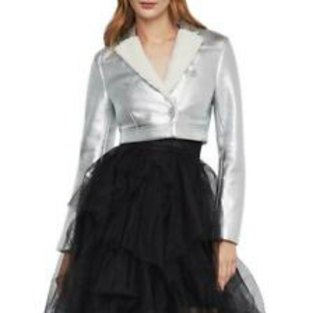 BCBG Max Azria Womens Faux Leather Metallic Jacket